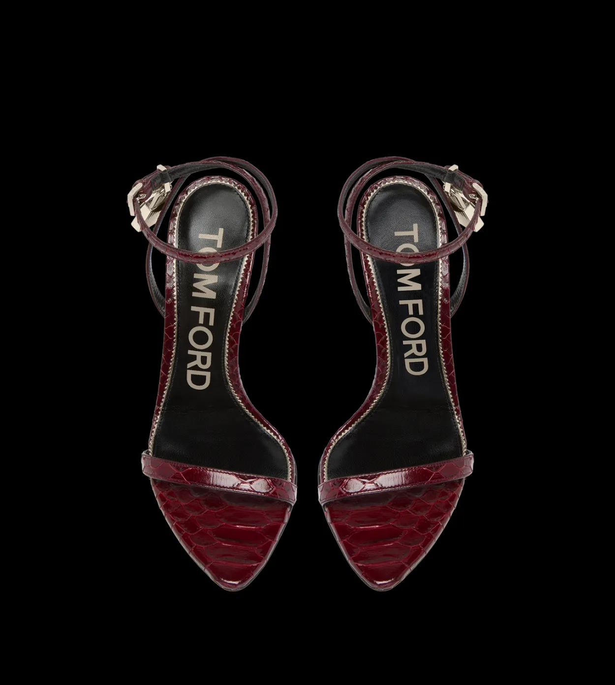 SEMI SHINY PRINTED PYTHON PADLOCK POINTY NAKED SANDAL