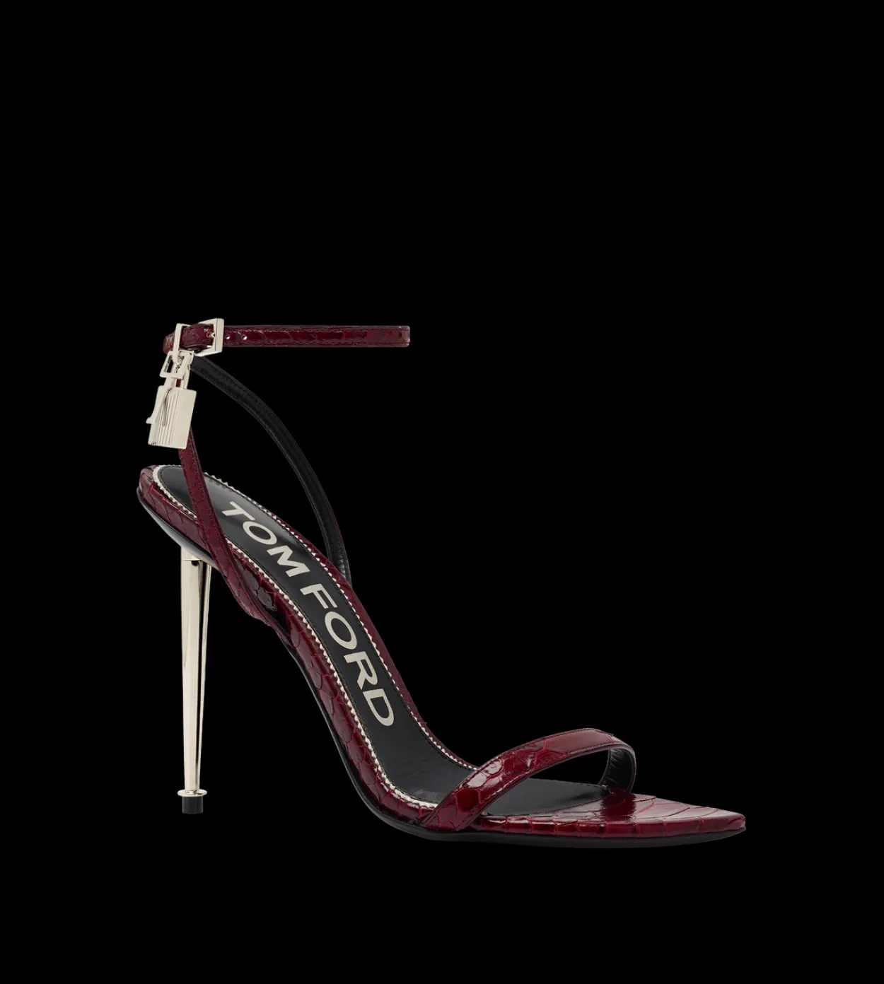 SEMI SHINY PRINTED PYTHON PADLOCK POINTY NAKED SANDAL