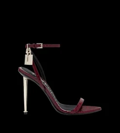 SEMI SHINY PRINTED PYTHON PADLOCK POINTY NAKED SANDAL