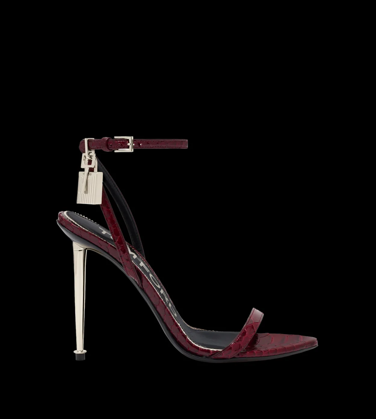 SEMI SHINY PRINTED PYTHON PADLOCK POINTY NAKED SANDAL
