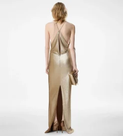 SEQUIN EMBROIDERY V-NECK EVENING DRESS WITH CUT OUT
