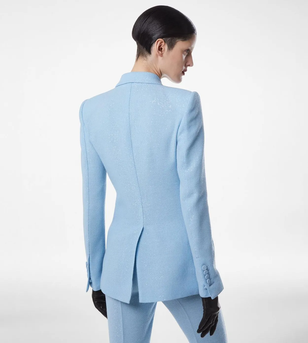 SEQUINED WOOL BLEND CREPE DOUBLE BREASTED JACKET