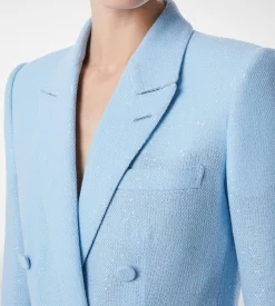 SEQUINED WOOL BLEND CREPE DOUBLE BREASTED JACKET