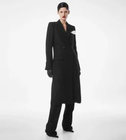 SEQUINED WOOL BLEND CREPE DOUBLE BREASTED COAT