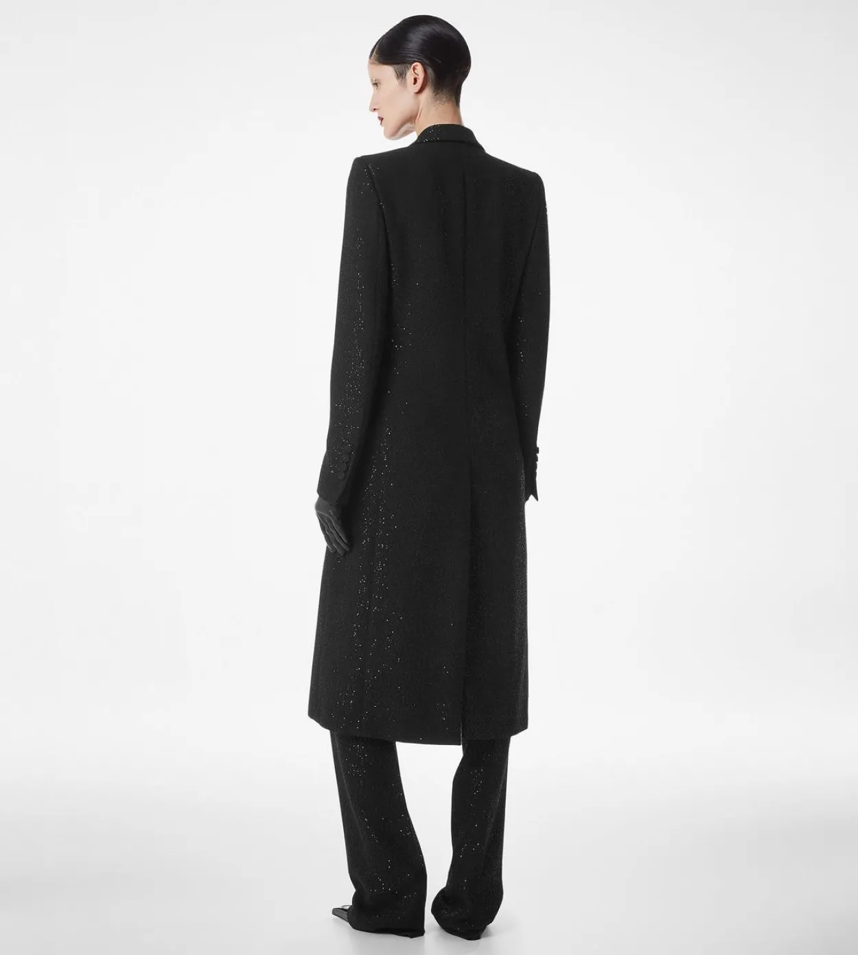 SEQUINED WOOL BLEND CREPE DOUBLE BREASTED COAT