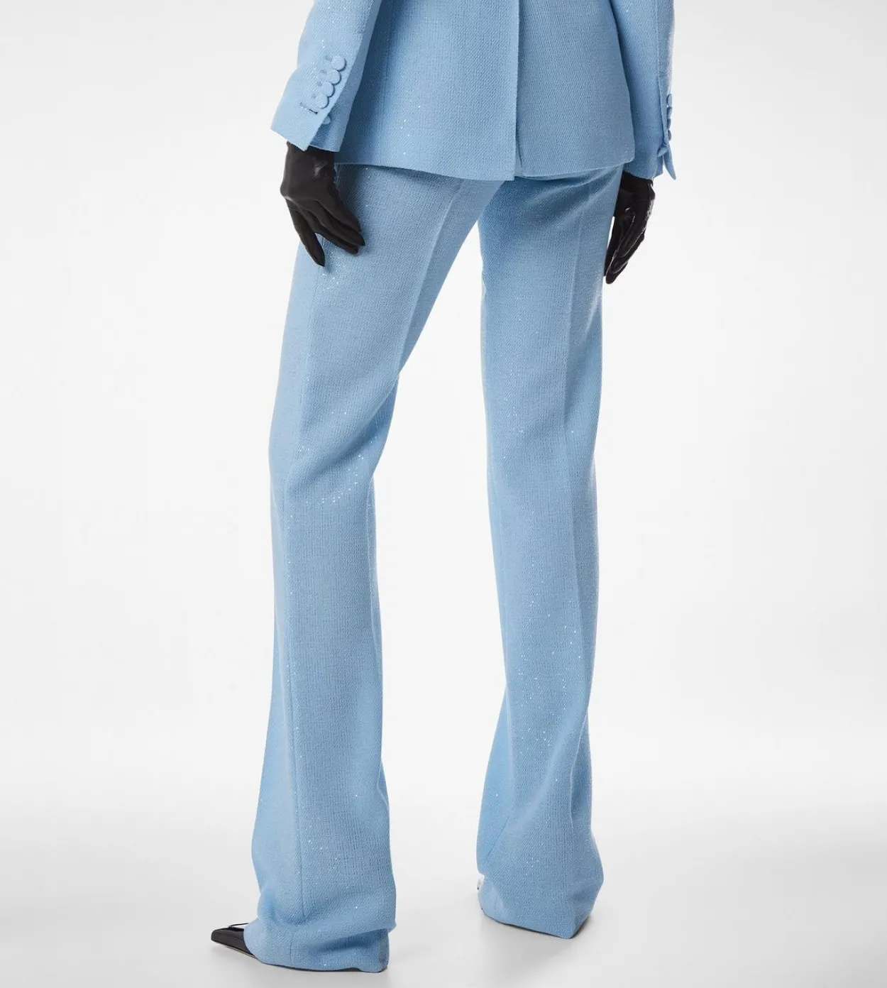 SEQUINED WOOL BLEND CREPE TAILORED STRAIGHT PANTS
