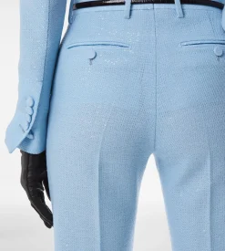 SEQUINED WOOL BLEND CREPE TAILORED STRAIGHT PANTS