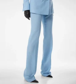 SEQUINED WOOL BLEND CREPE TAILORED STRAIGHT PANTS