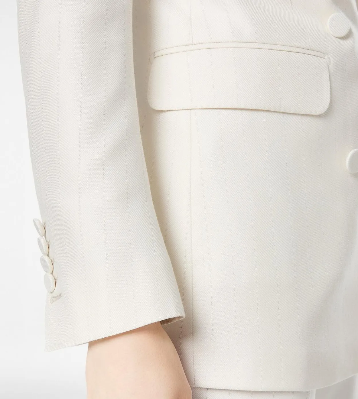 SHADOW STRIPE WOOL SILK DOUBLE BREASTED PEAK LAPEL JACKET