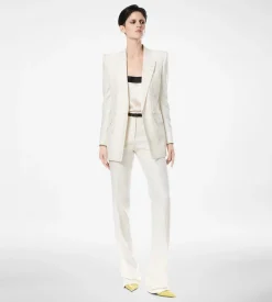 SHADOW STRIPE WOOL SILK TAILORED STRAIGHT PANTS