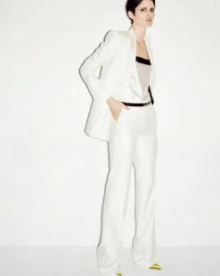 SHADOW STRIPE WOOL SILK TAILORED STRAIGHT PANTS
