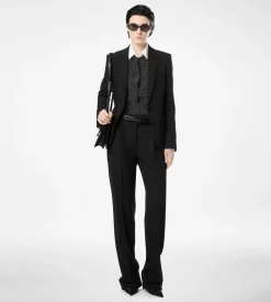 SHARP GRAIN DE POUDRE RELAXED PLEATED STRAIGHT PANTS