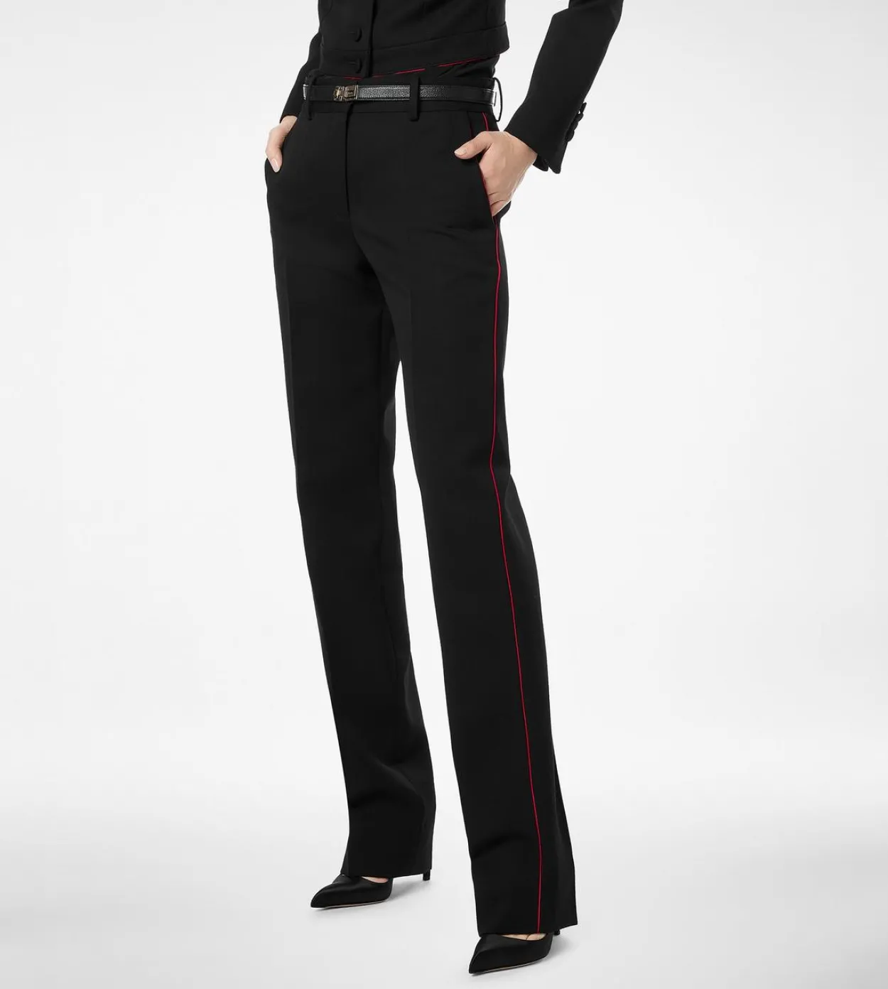 SHARP WOOL GABARDINE OFFICER PANTS WITH PIPING