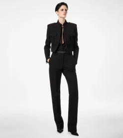 SHARP WOOL GABARDINE OFFICER PANTS WITH PIPING