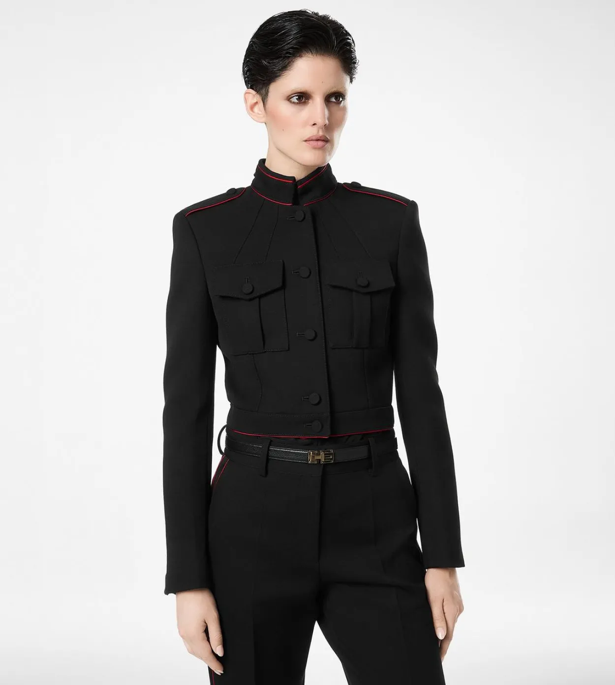 SHARP WOOL GABARDINE OFFICER JACKET WITH PIPING