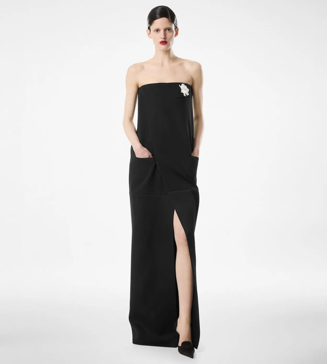 SHARP WOOL STRAPLESS EVENING DRESS