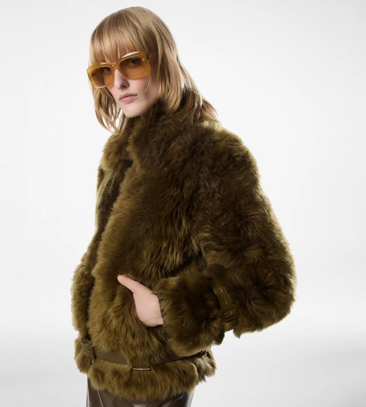 SHEARLING BLOUSON WITH LEATHER DETAILS