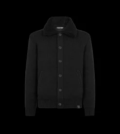 SHEARLING COLLAR CASHMERE CARDIGAN