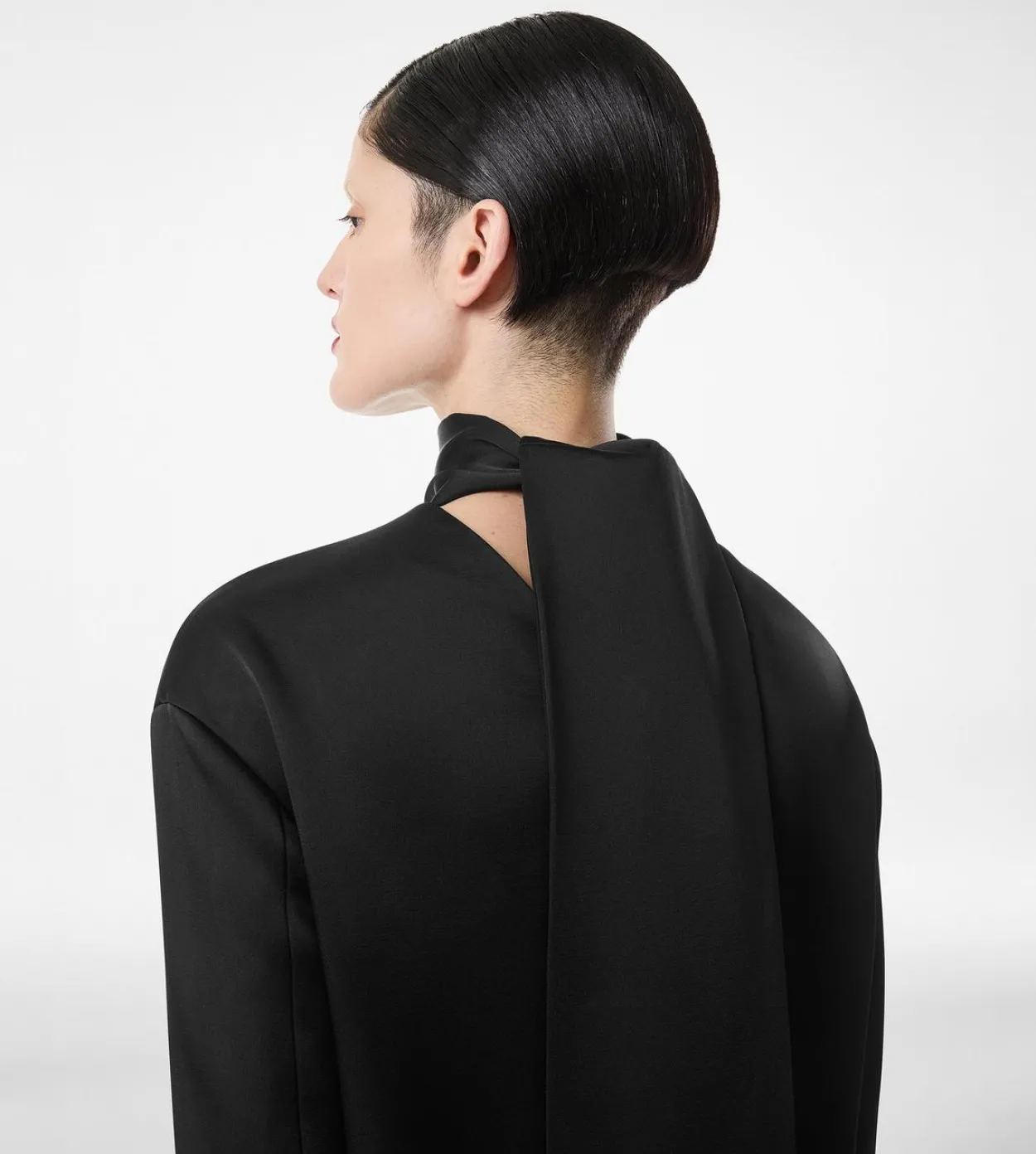 SHINY CREPE MOCK NECK COCKTAIL DRESS
