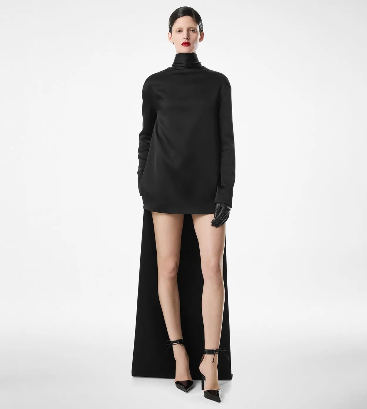 SHINY CREPE MOCK NECK COCKTAIL DRESS