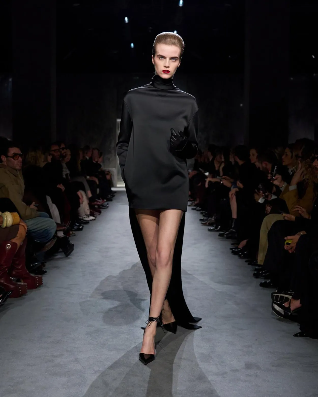SHINY CREPE MOCK NECK COCKTAIL DRESS