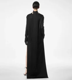 SHINY CREPE MOCK NECK COCKTAIL DRESS