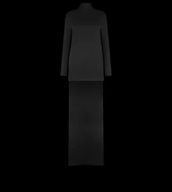 SHINY CREPE MOCK NECK COCKTAIL DRESS