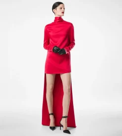 SHINY CREPE MOCK NECK COCKTAIL DRESS