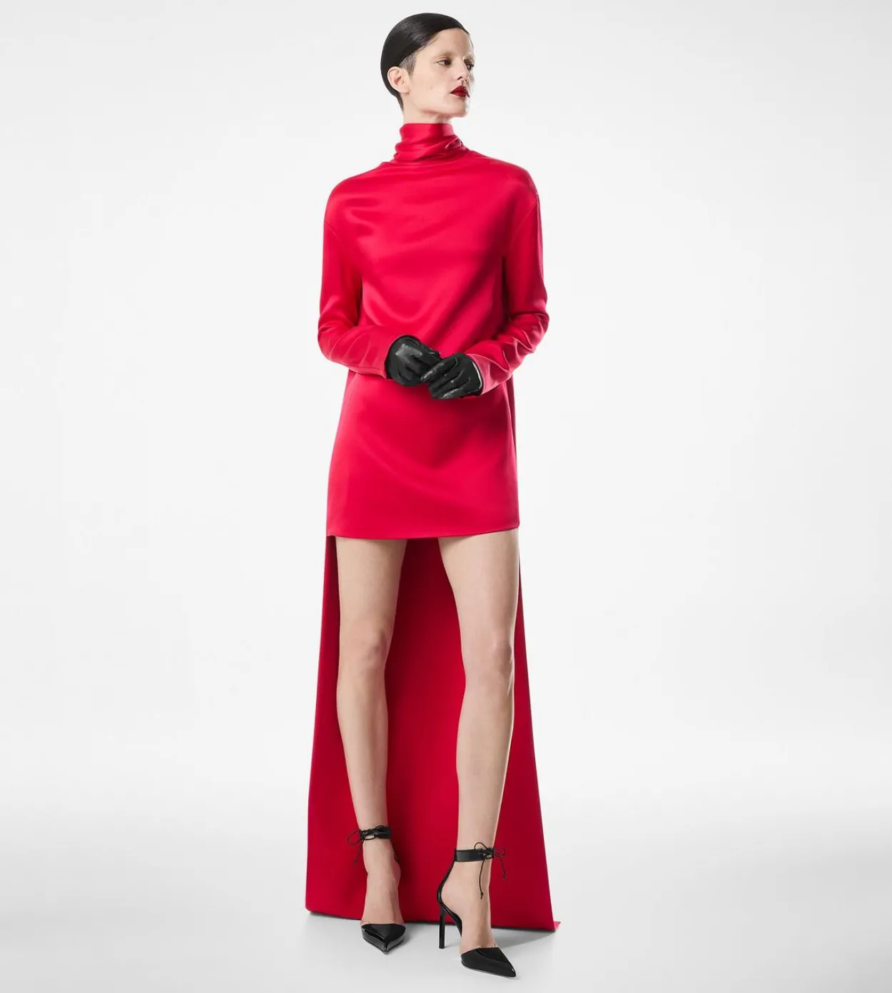 SHINY CREPE MOCK NECK COCKTAIL DRESS