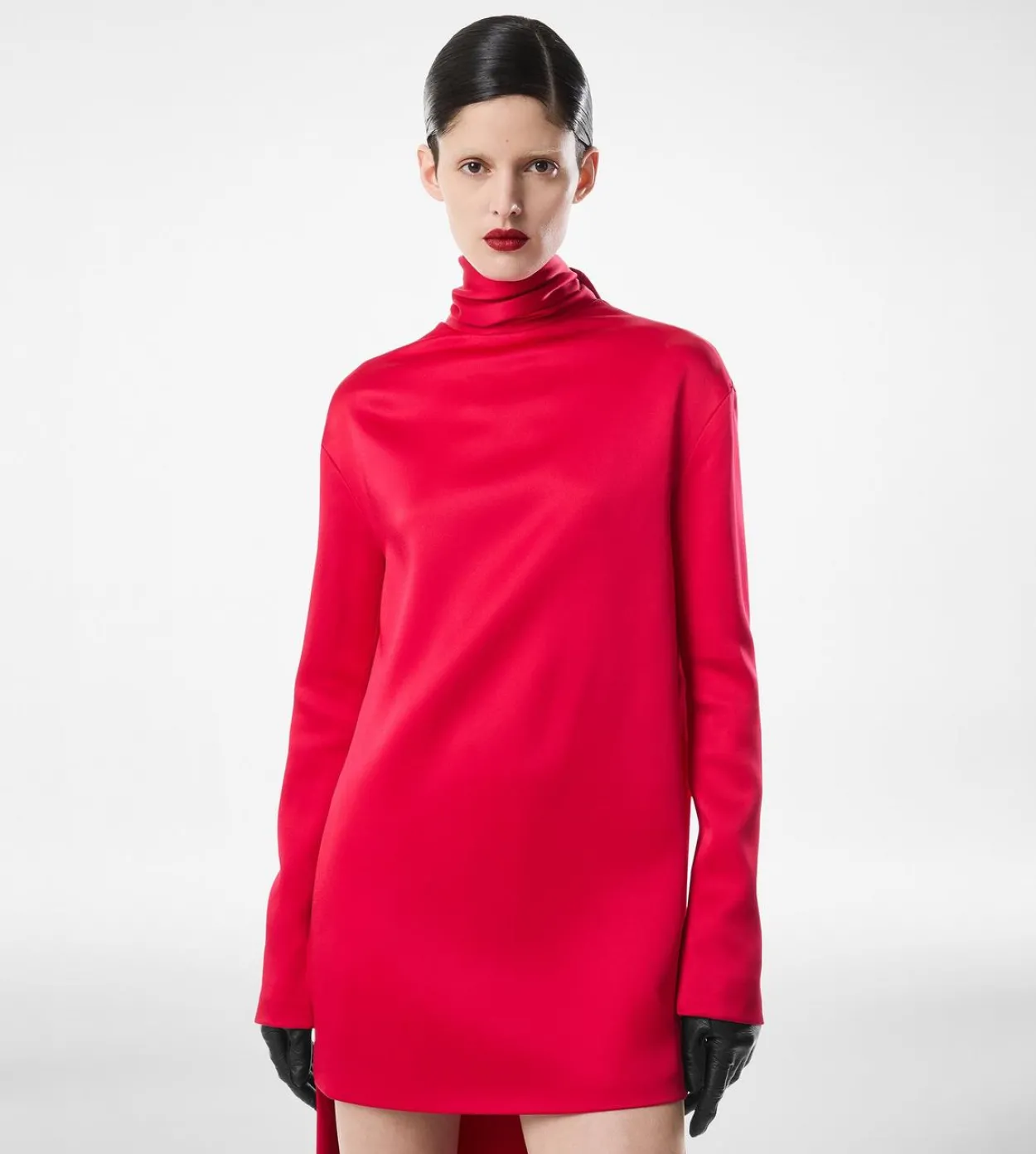 SHINY CREPE MOCK NECK COCKTAIL DRESS