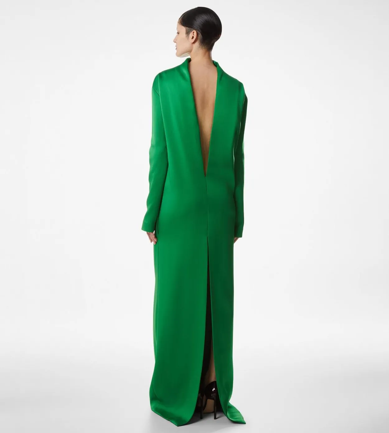 SHINY CREPE MOCK NECK COLUMN EVENING DRESS