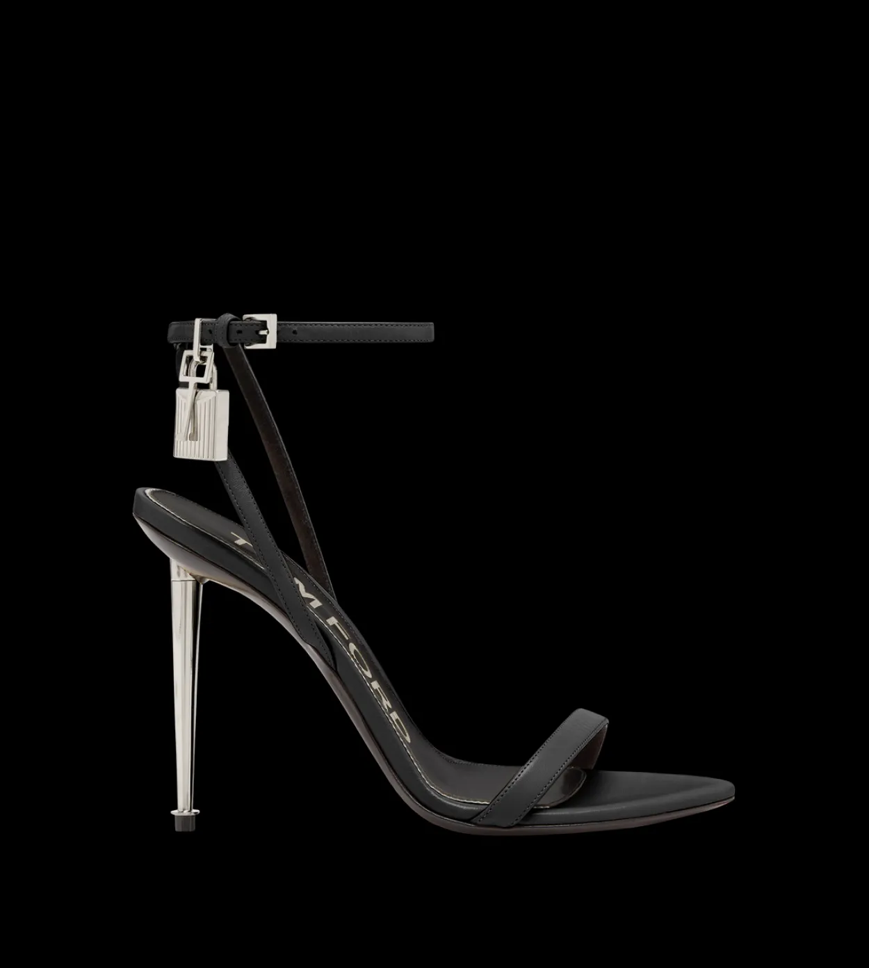 SHINY LEATHER PADLOCK POINTY NAKED SANDAL