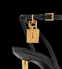 SHINY LEATHER PADLOCK POINTY NAKED SANDAL 85MM