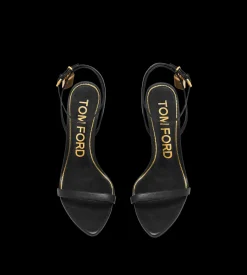 SHINY LEATHER PADLOCK POINTY NAKED SANDAL 85MM