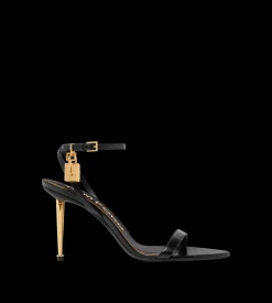 SHINY LEATHER PADLOCK POINTY NAKED SANDAL 85MM