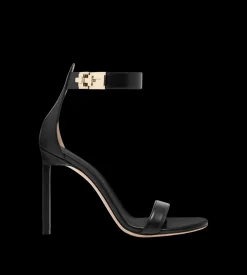 SHINY LEATHER T LATCH ANKLE STRAP SANDAL