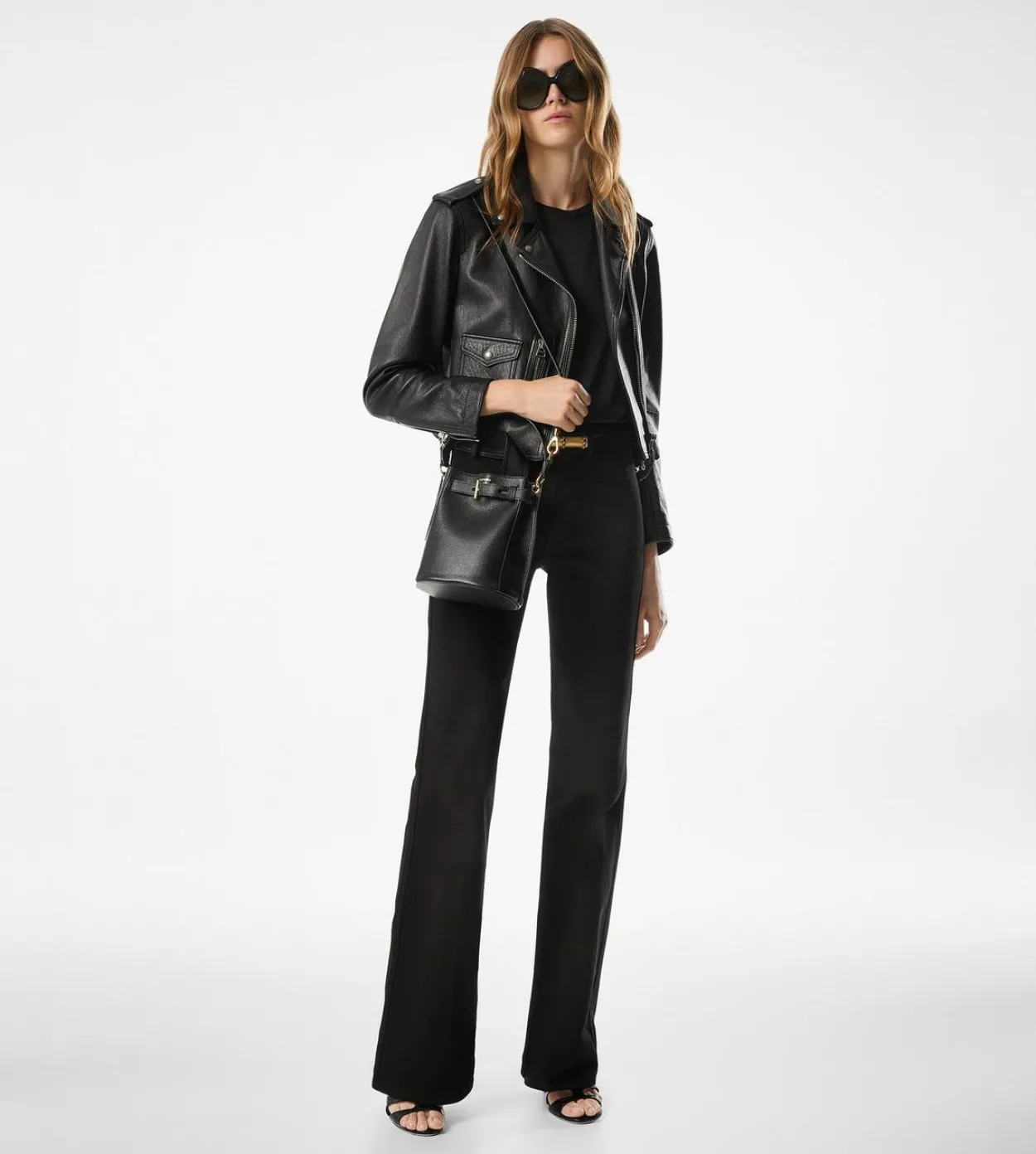 SHINY PLONGE LEATHER BIKER JACKET