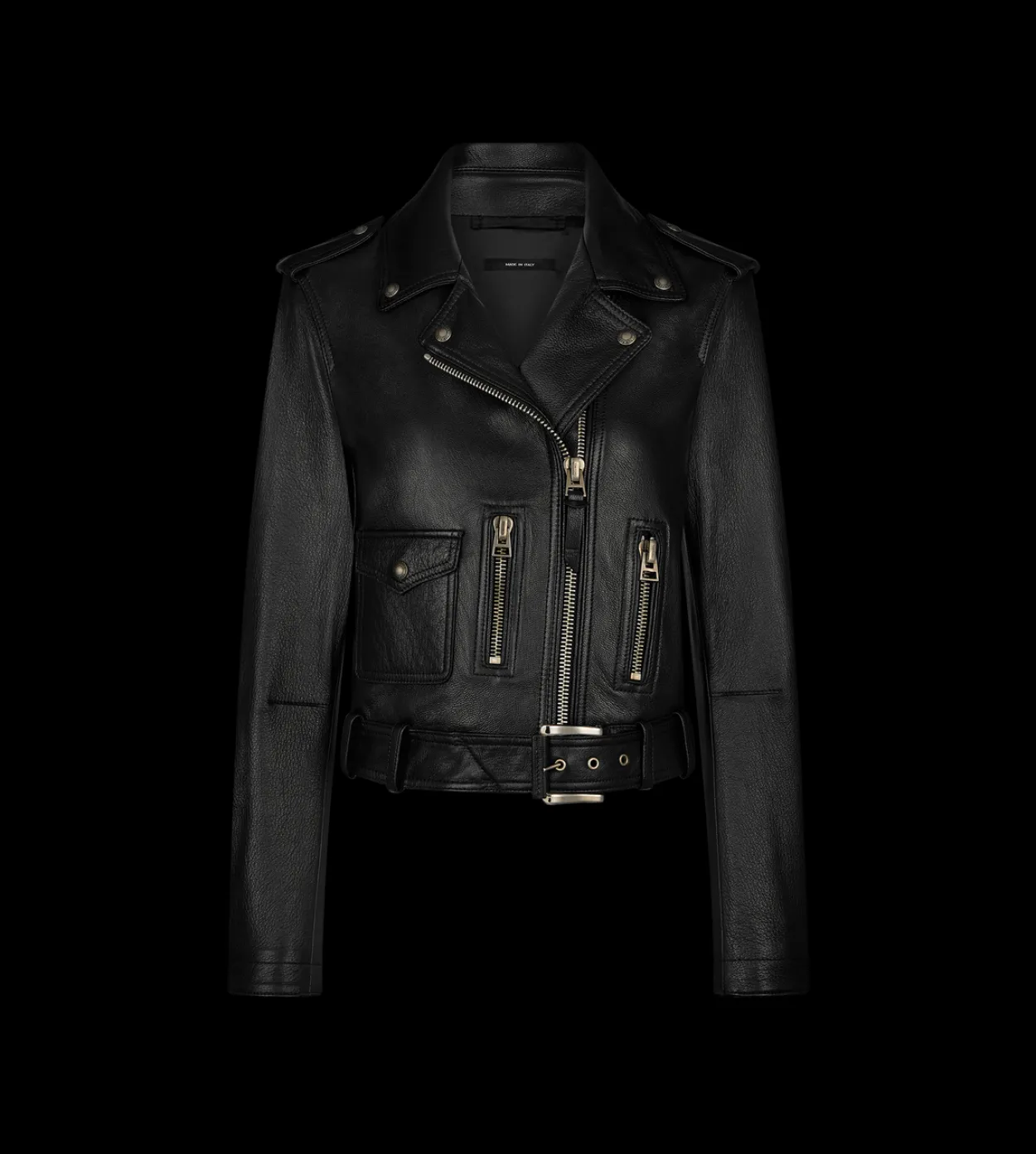 SHINY PLONGE LEATHER BIKER JACKET