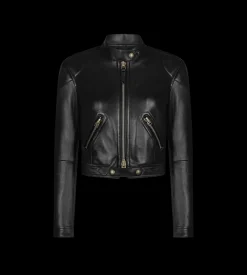 SHINY PLONGE LEATHER ZIP RACER JACKET