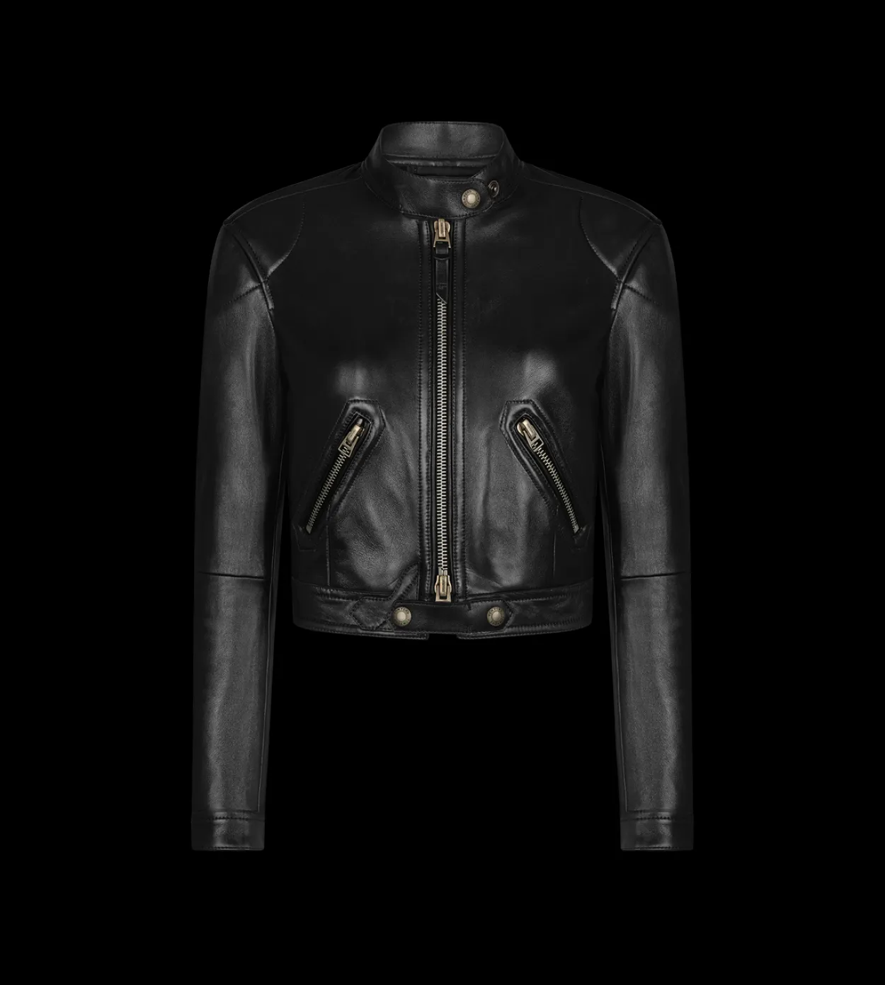SHINY PLONGE LEATHER ZIP RACER JACKET