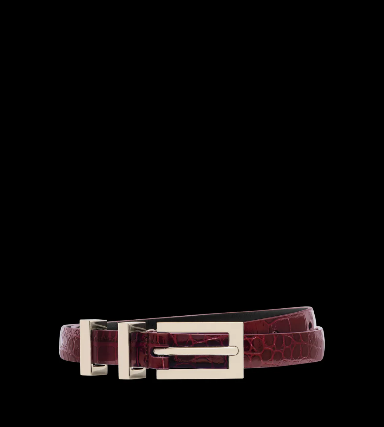SHINY STAMPED CROCODILE LEATHER FRAME BUCKLE BELT