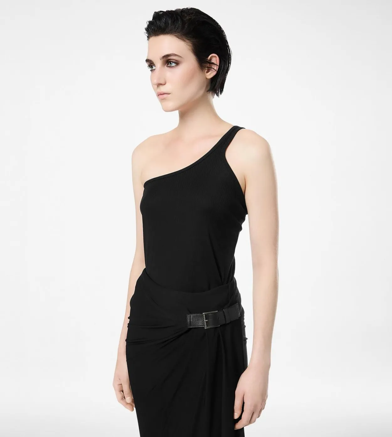 SILK BLEND RIB JERSEY ONE SHOULDER TOP