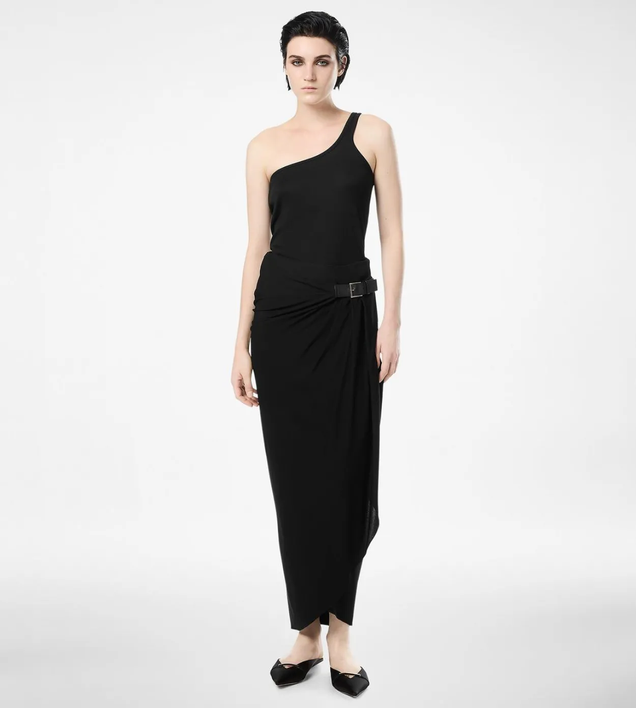 SILK BLEND RIB JERSEY ONE SHOULDER TOP