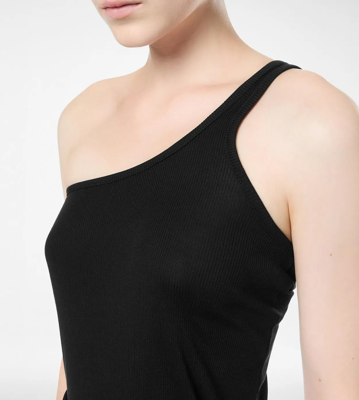 SILK BLEND RIB JERSEY ONE SHOULDER TOP