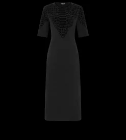 SILK CHENILLE EMBOSSED PYTHON CREWNECK DRESS