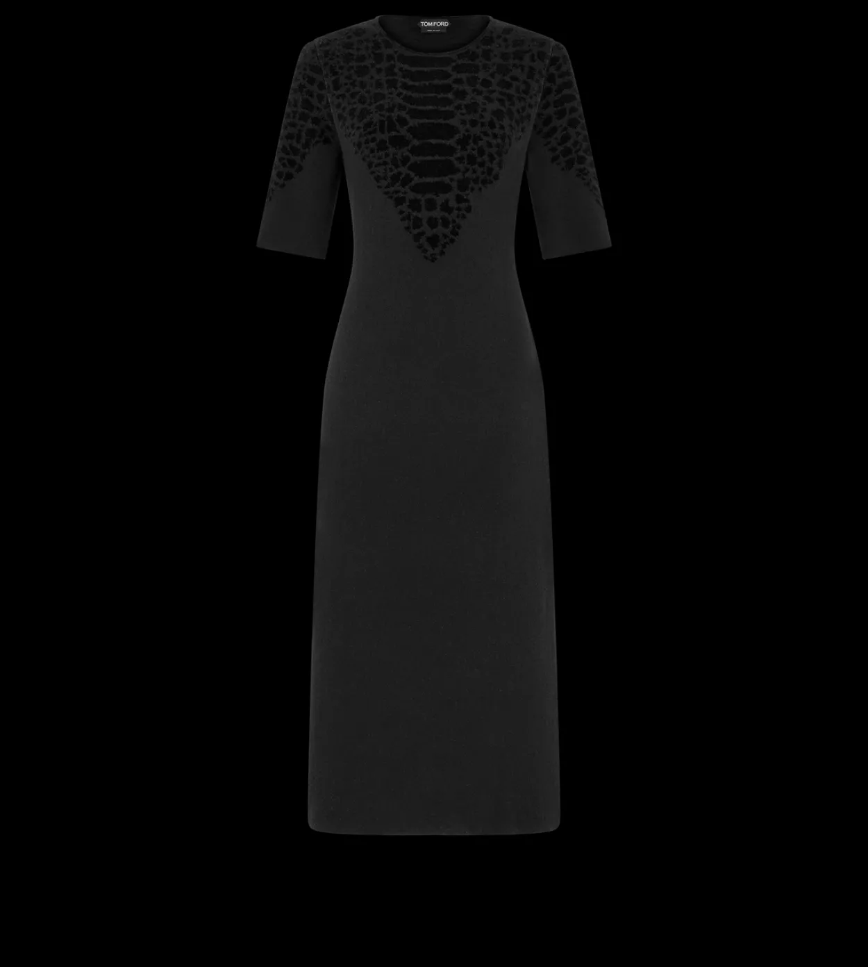 SILK CHENILLE EMBOSSED PYTHON CREWNECK DRESS