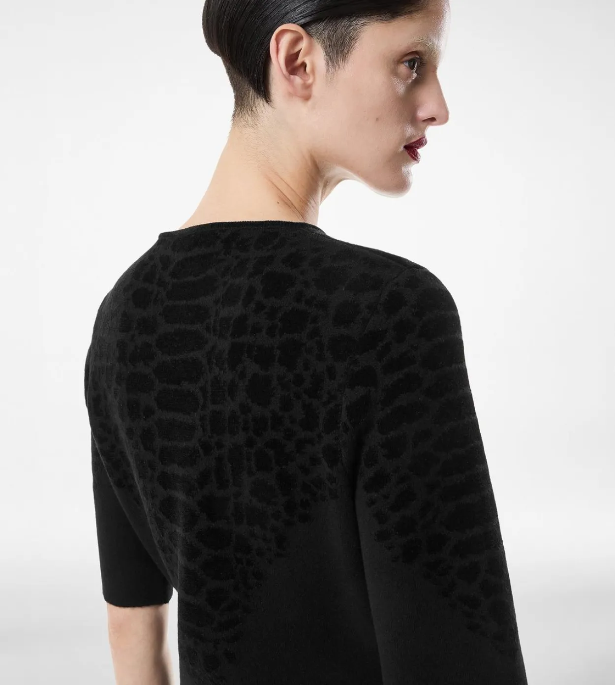 SILK CHENILLE EMBOSSED PYTHON CREWNECK DRESS