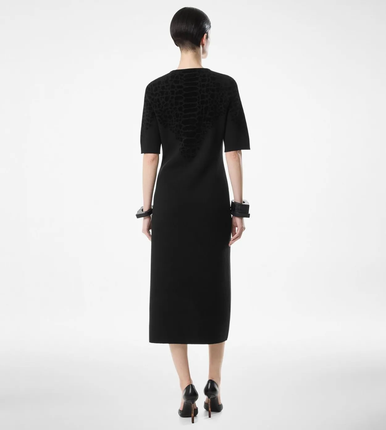SILK CHENILLE EMBOSSED PYTHON CREWNECK DRESS