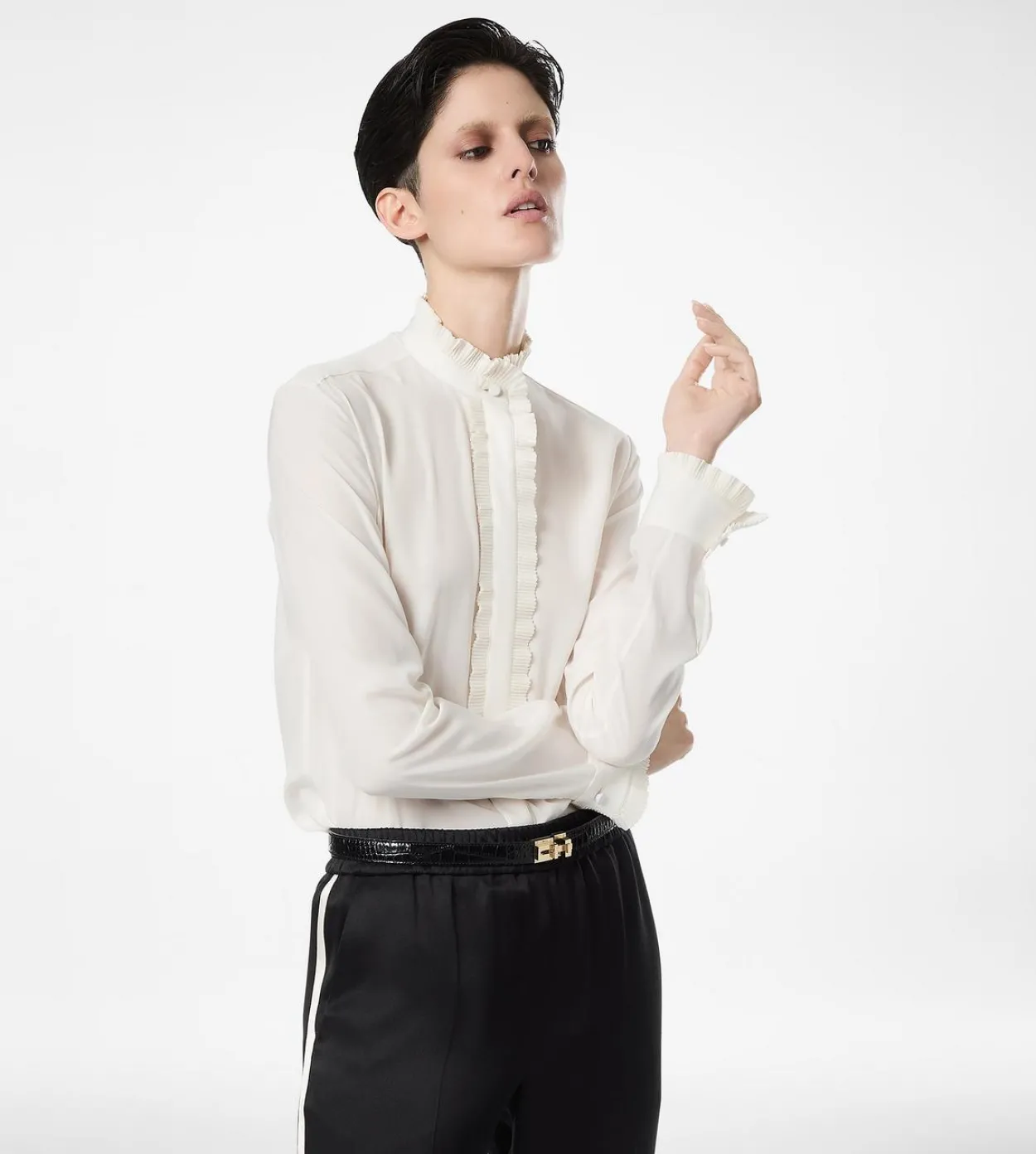SILK CREPE DE CHINE SHIRT WITH PLISSE DETAILS
