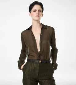 SILK CROCO CHIFFON SHIRT WITH TONAL TF EMBROIDERED LOGO